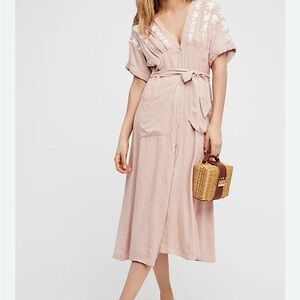 Free People Blush Embroidered Midi Dress